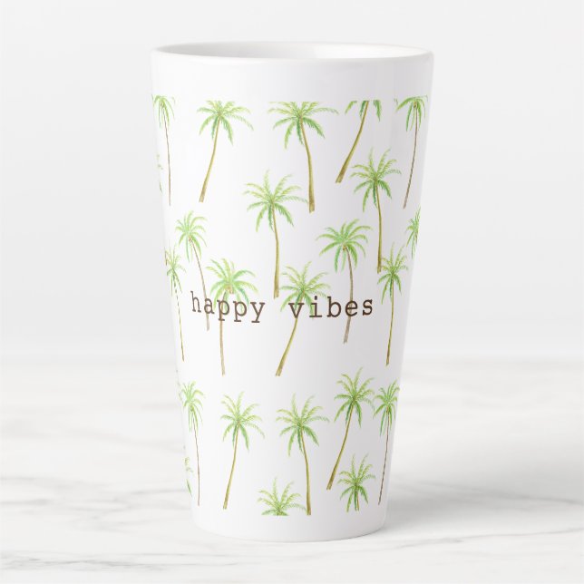 Taza De Café Latte Palmeras Tropicales Acuarela (Anverso)