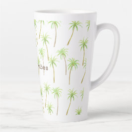 Taza De Café Latte Palmeras Tropicales Acuarela