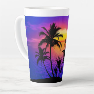 Taza De Café Latte Palmeras Tropicales de Atardecer