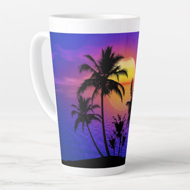 Taza De Café Latte Palmeras Tropicales de Atardecer (Ángulo izquierdo)