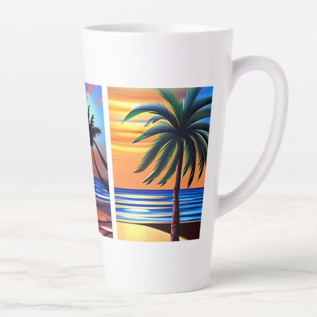 Taza De Café Latte Palmeras tropicales y colores oceánicos (Derecha)