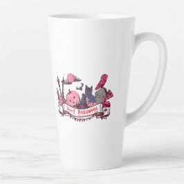 Taza De Café Latte Pancarta de Feliz Halloween con Castillo, Calabaza