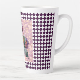 Taza De Café Latte Panel de flores de jardín Vintage Harlequin  