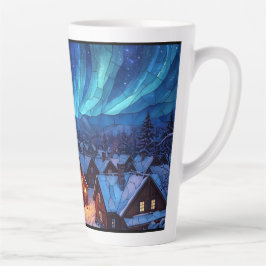 Taza De Café Latte Panoramic Stained Glass Winter Village