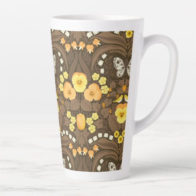 Taza De Café Latte Pansias amarillas, pájaros y mariposas (Derecha)