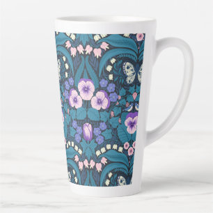 Taza De Café Latte Pansias, pájaros y mariposas