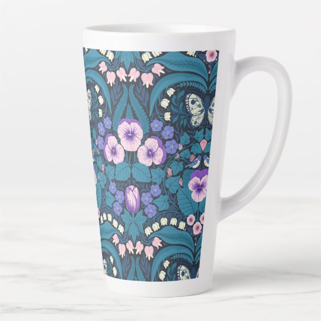 Taza De Café Latte Pansias, pájaros y mariposas (Derecha)