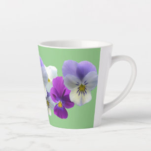 Taza De Café Latte Pansitas moradas y blancas de lata verde claro