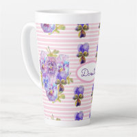 Pansy Floral Viola Vintage Womans Pink Stripe Latt