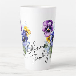 Taza De Café Latte Pansy "¡Gracias!" Eslogan y nombre editables