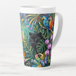 Taza De Café Latte Pantera negra África Alegre estilo collage Selva