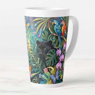 Taza De Café Latte Pantera negra África Alegre estilo collage Selva