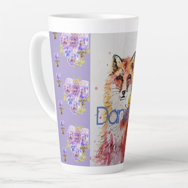 Taza De Café Latte Pañuelos morados de animal rojo de Fox, latte mug (Ángulo izquierdo)