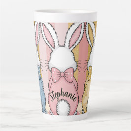 Taza De Café Latte Papel de trio de conejito de Pascua, nombre