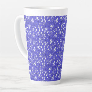 Taza De Café Latte Papel pintado barroco - patrón de flores azules
