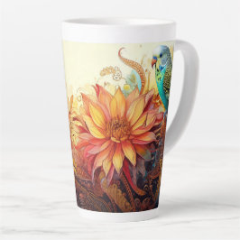 Taza De Café Latte Paracaídas azul Folksy con paisley y flores