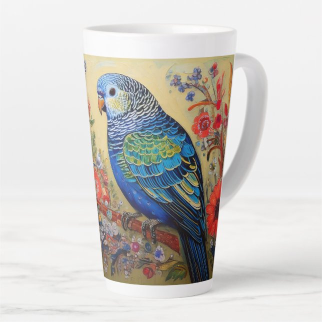 Taza De Café Latte Paraíso Azul de Arte Popular con Paisley y flores (Ángulo derecho)