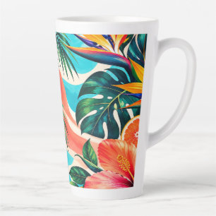Taza De Café Latte Paraíso Botánico de Hibisco Tropical Arte