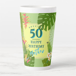 Taza De Café Latte Paraiso Tropical Cumpleaños Anual Verde