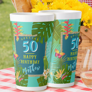 Taza De Café Latte Paraíso Tropical Cumpleaños Anual Verde Azul