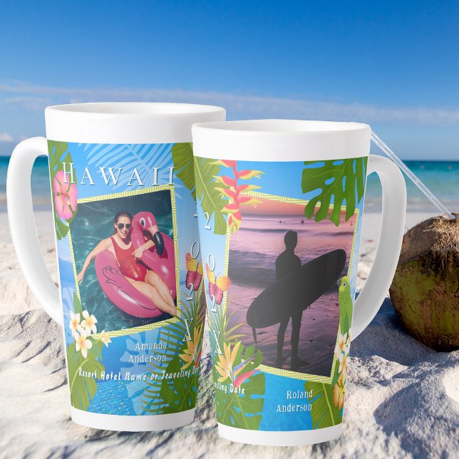 Taza De Café Latte Paraíso tropical Recuerdos de viaje mar (Tropical Holiday Latte Photo Mug. )
