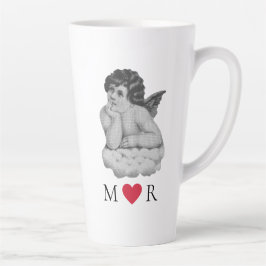 Taza De Café Latte Pareja de Angel Cute Vintage Black Cherub