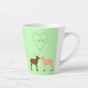 Taza De Café Latte Pareja de ciervos y Personalizado del corazón de m