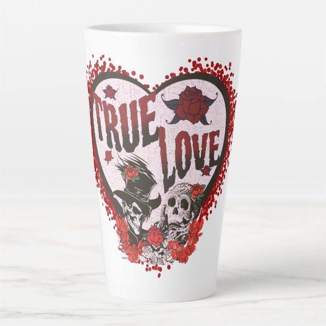 Taza De Café Latte Pareja de cráneo de amor verdadero (Anverso)