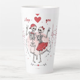 Taza De Café Latte Pareja de esqueletos divertidos enamorados