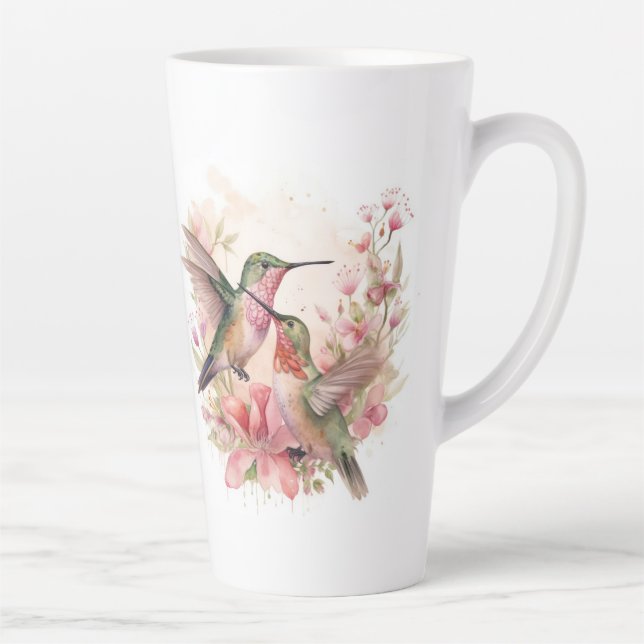 Taza De Café Latte Pareja de pájaros con flores (Derecha)