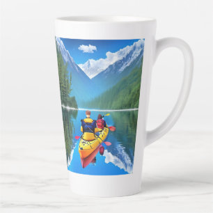 Taza De Café Latte Pareja en kayak   Tema de kayak