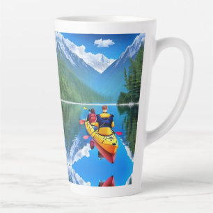 Taza De Café Latte Pareja en Kayak   Temática del kayak