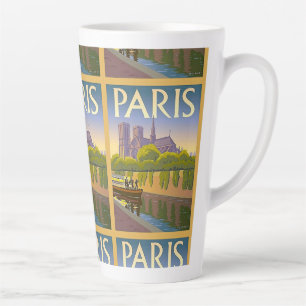 Taza De Café Latte París Francia Viaje de época