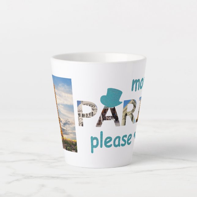 Taza De Café Latte París Más atracciones París Por Favor Purpurina Az (Anverso)