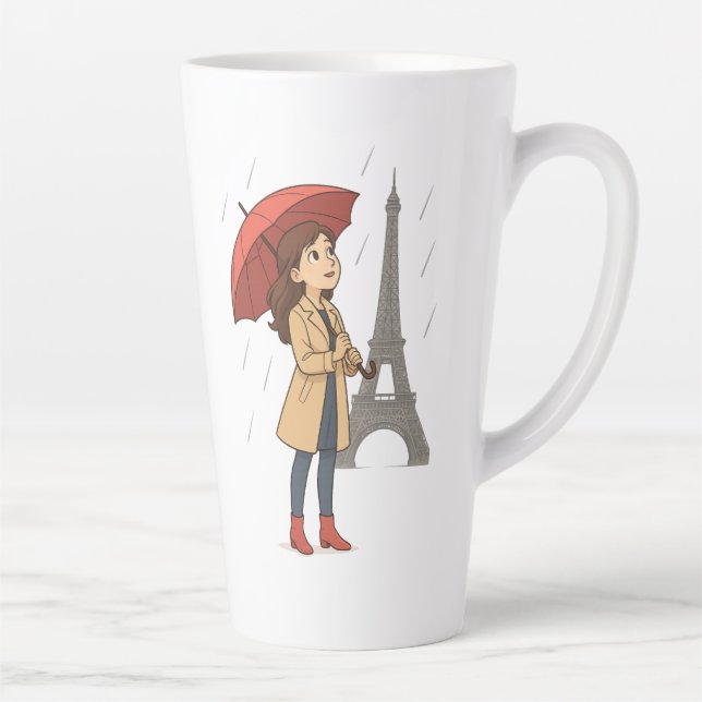 Taza De Café Latte Parisian Wonder" – Dziewczyna z parasolką pod Wież (Derecha)