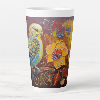 Taza De Café Latte Parque de arte popular con flores paisley y amaril