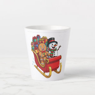 Taza De Café Latte Paseo festivo de Navidad en trineo con el hombre d