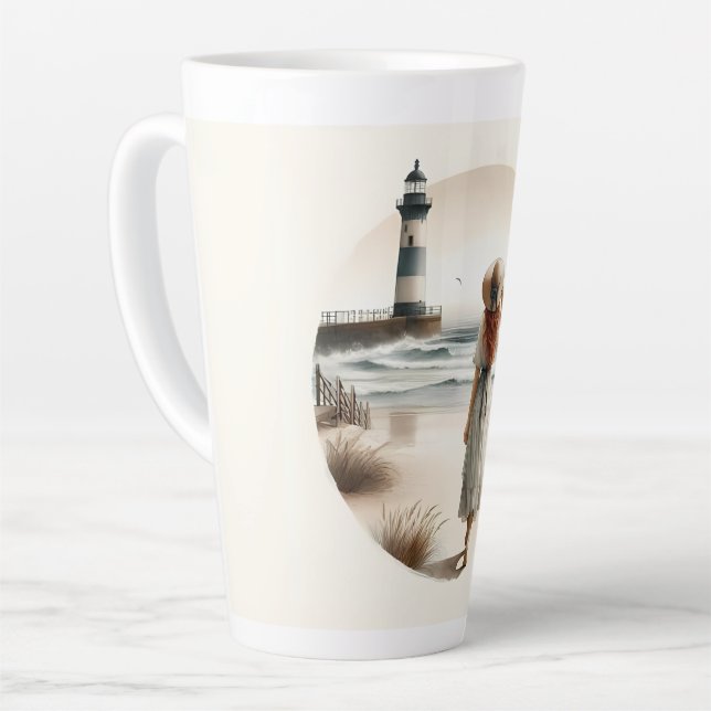 Taza De Café Latte Paseo por el faro marítimo (Ángulo izquierdo)