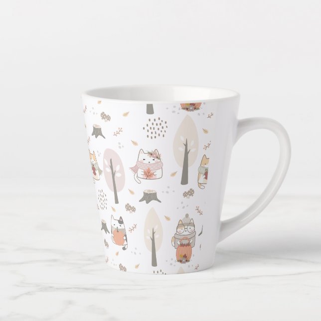 Taza De Café Latte Pastel Autumn Cute Cats (Derecha)