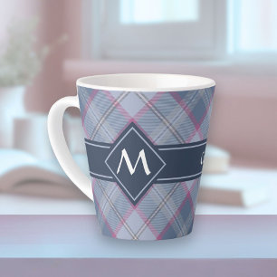 Taza De Café Latte Pastel azul y rosa Tartán Latte Mug