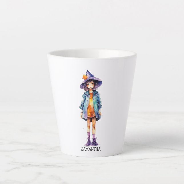 Taza De Café Latte Pastel Cute Witch Chica Halloween Estética (Anverso)