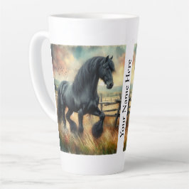 Taza De Café Latte Pastel de Caballo Negro Fresian Valla Rústica