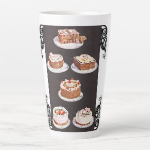 Taza De Café Latte Pastel de postre de época helado retro