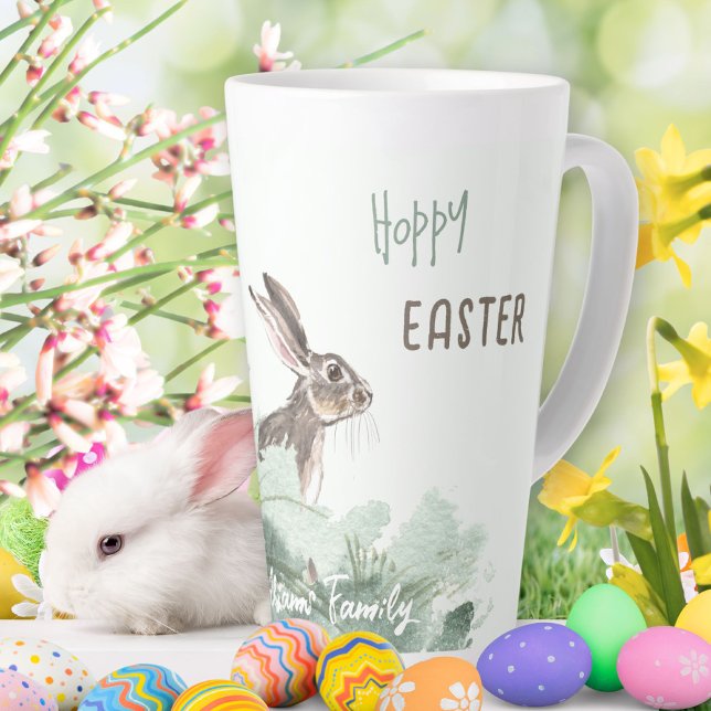 Taza De Café Latte Pastel floral de conejito de pascua (Hoppy Easter Bunny Cute Floral Pastel Latte Mug ©Susanne Sachers - Sunny Mind Design 🌞)