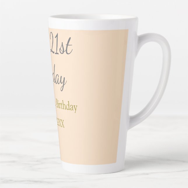Taza De Café Latte Pastel orange gray happy 21st birthday name date (Derecha)