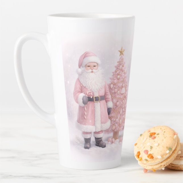 Taza De Café Latte Pastel Pink Christmas Santa  (In situ)