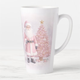 Taza De Café Latte Pastel Pink Christmas Santa 