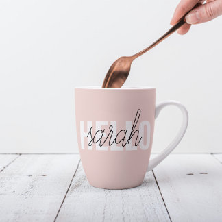 Taza De Café Latte Pastel Pink Hello Y You Name Moderno