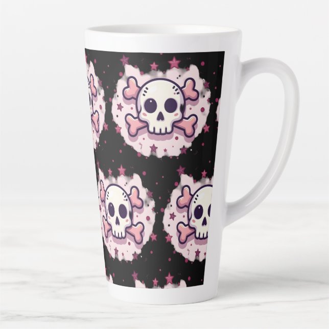 Taza De Café Latte Pastel Pink Skull and Crossbones (Derecha)