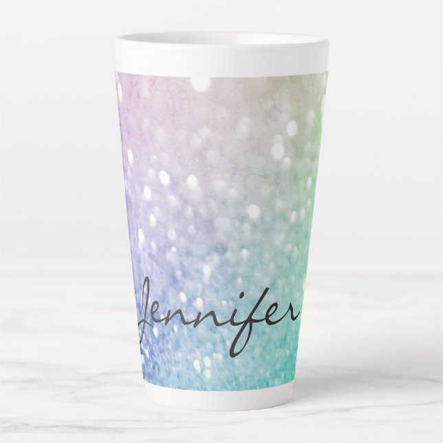 Taza De Café Latte Pastel Purpurina Bokeh BackgroundGlam Elegant Glit (Anverso)